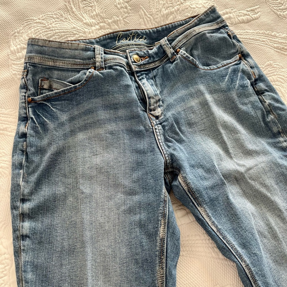 Cartise Y2K silver metallic distressed denim jeans straight leg size 27